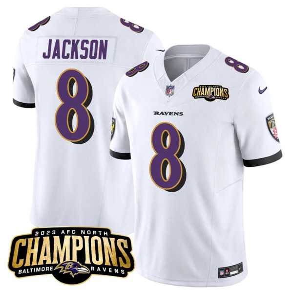 Men & Women & Youth Baltimore Ravens #8 Lamar Jackson White 2023 F.U.S.E. AFC North Champions Vapor Limited Jersey,We sell and wholesale Men & Women & Youth Baltimore Ravens #8 Lamar Jackson White 2023 F.U.S.E. AFC North Champions Vapor Limited Jersey on line form chian!
